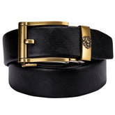 Men's Leather Ratchet Belt For With Dress Pant Golden Lion Metal Buckle 1 3/8",Trim to Fit